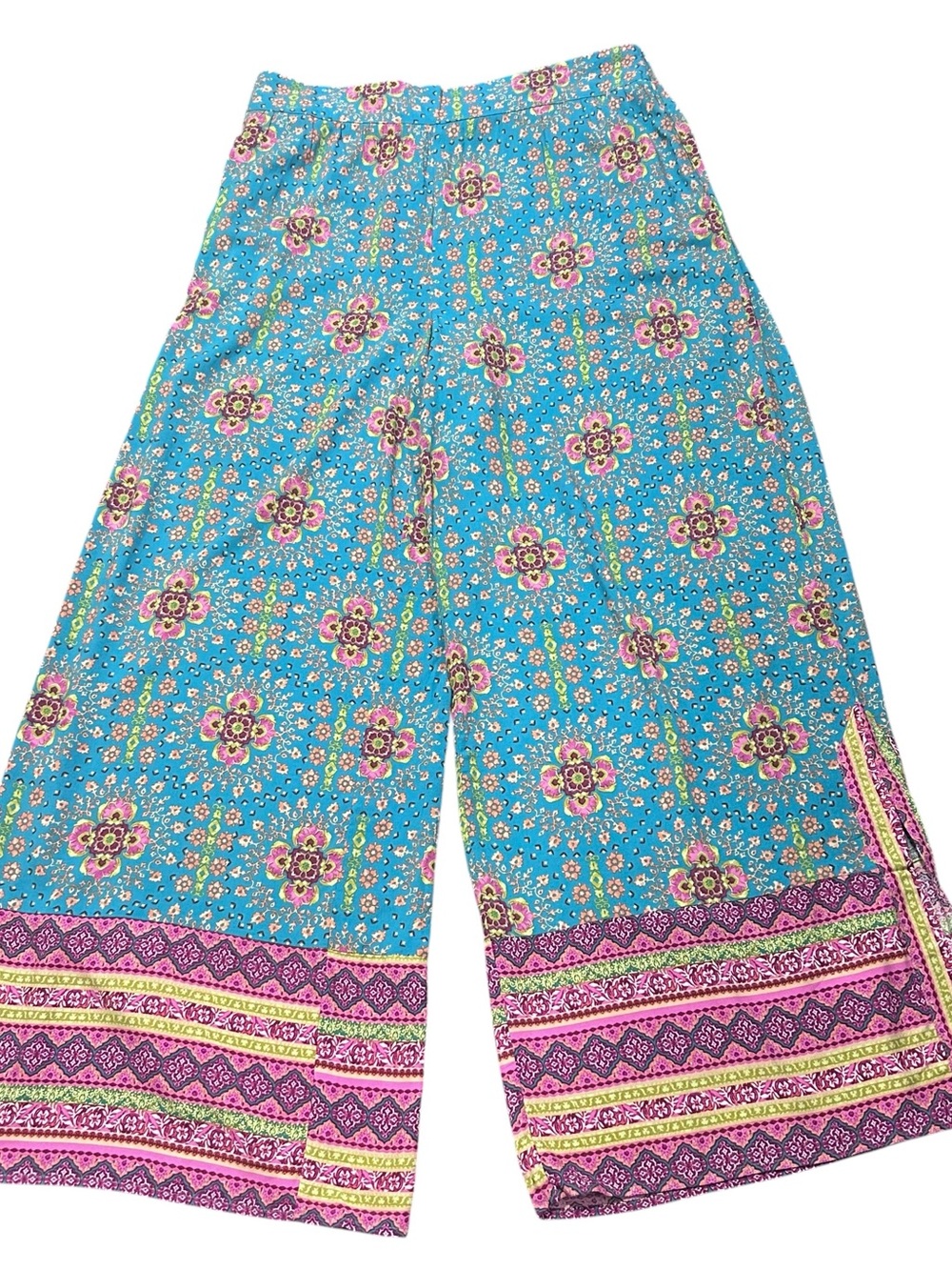 Cato Wide Leg Floral Palazzo Pants Womens L Pull On High Waist Preppy Boho Artsy